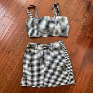 Navy/White Checkered crop top + Skirt